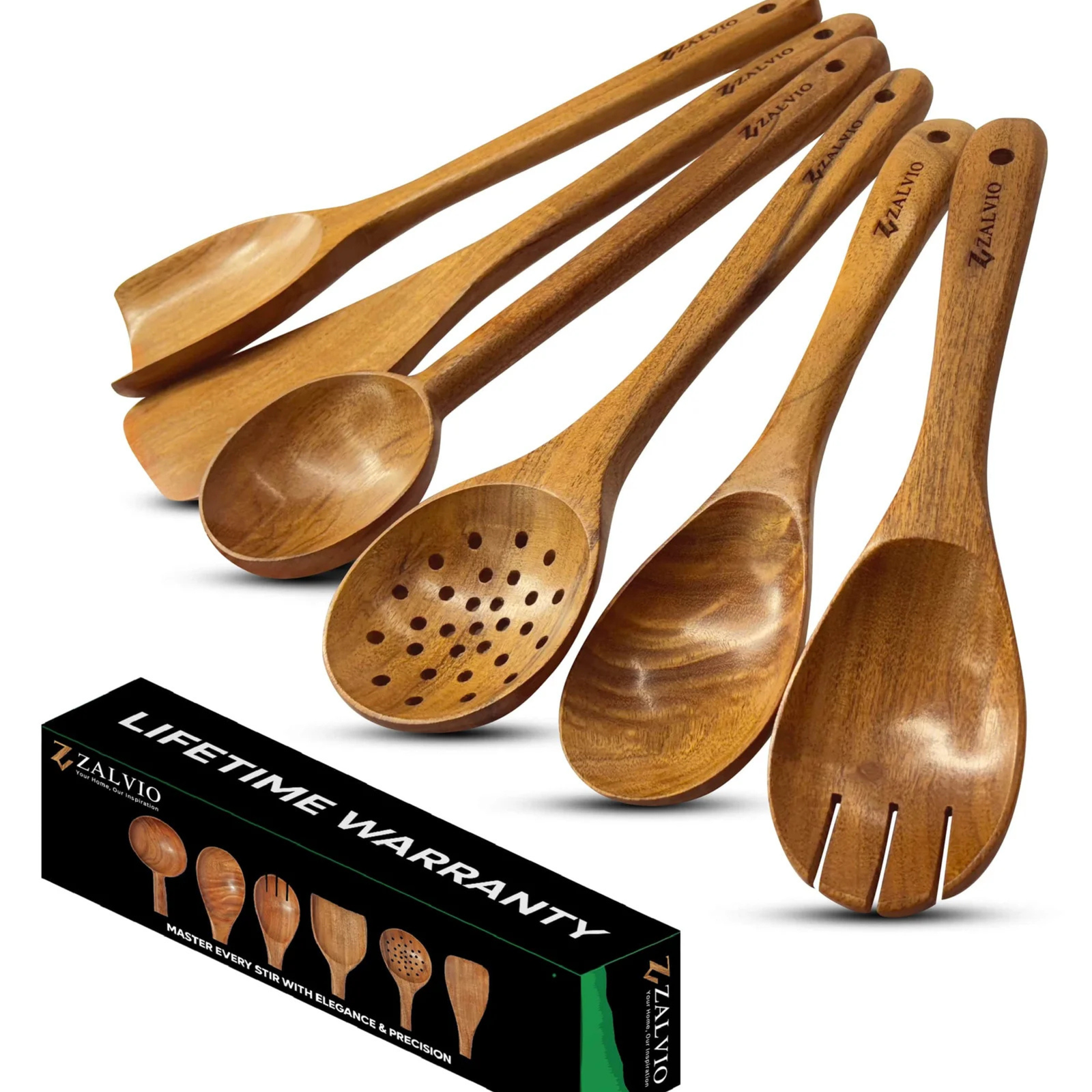 Zalvio 6-Piece Acacia Wood Cooking Utensil Set