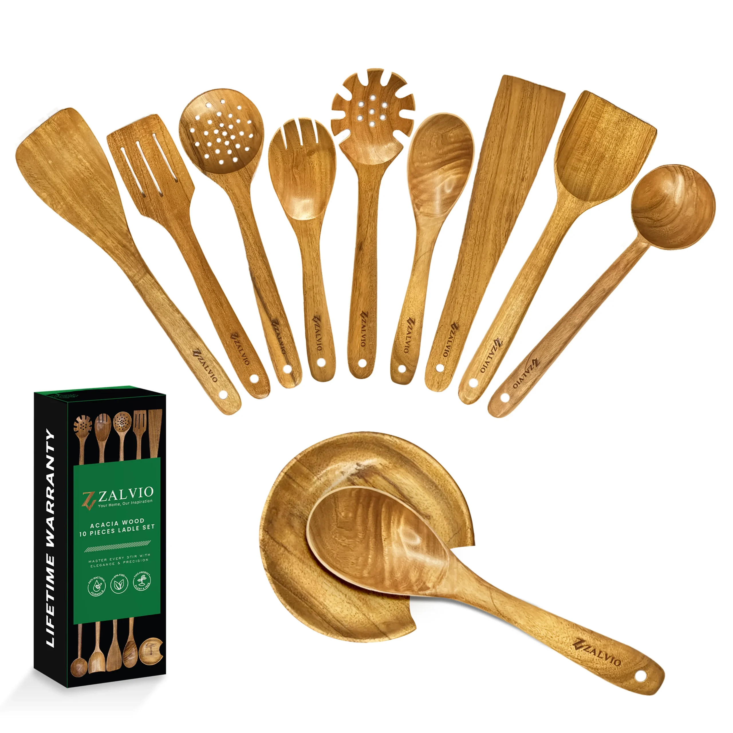 Zalvio 10-Piece Acacia Wood Utensil Set